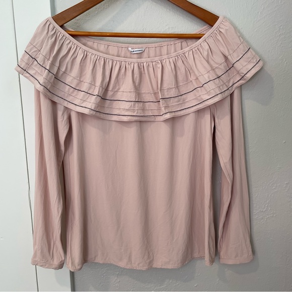Club Monaco Pink Ruffle Off-Shoulder Top - Picture 1 of 3